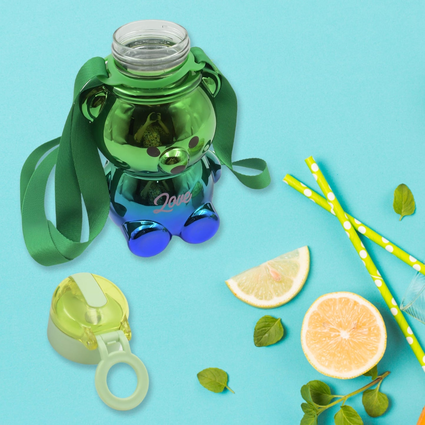 Cute Plastic Water Bottle with Strap & Stickers  Kids School Bottle (1 Pc)